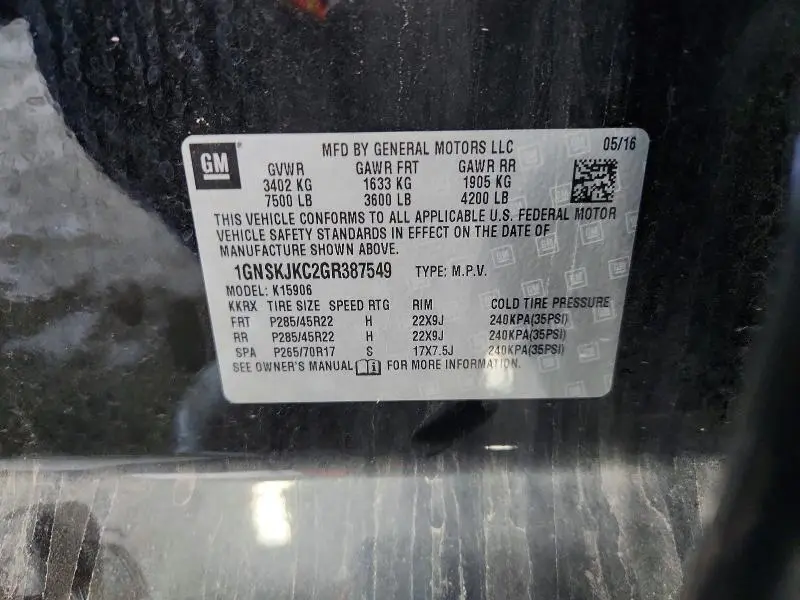 2016 CHEVROLET SUBURBAN K1500 LTZ  