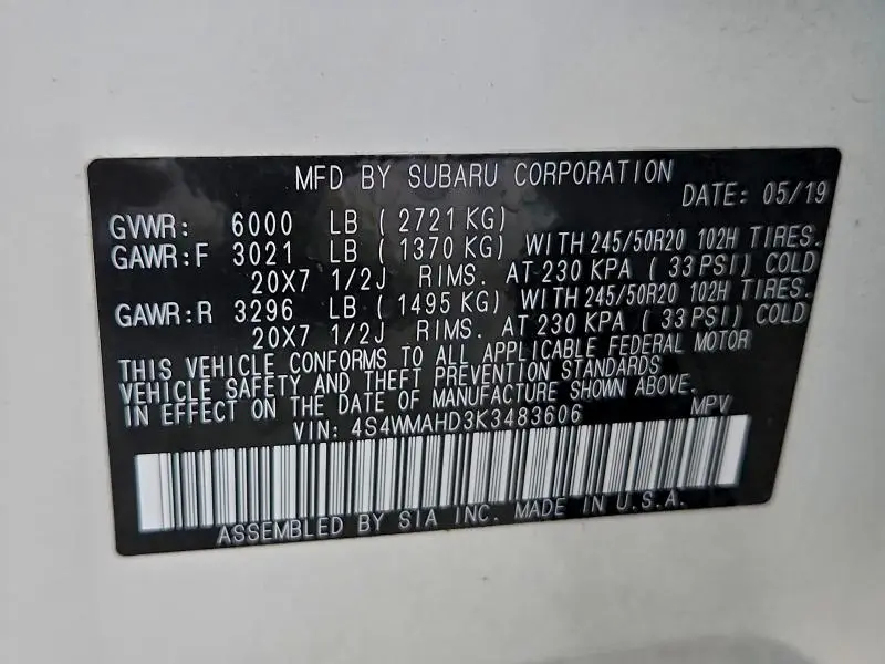 2019 SUBARU ASCENT PREMIUM  