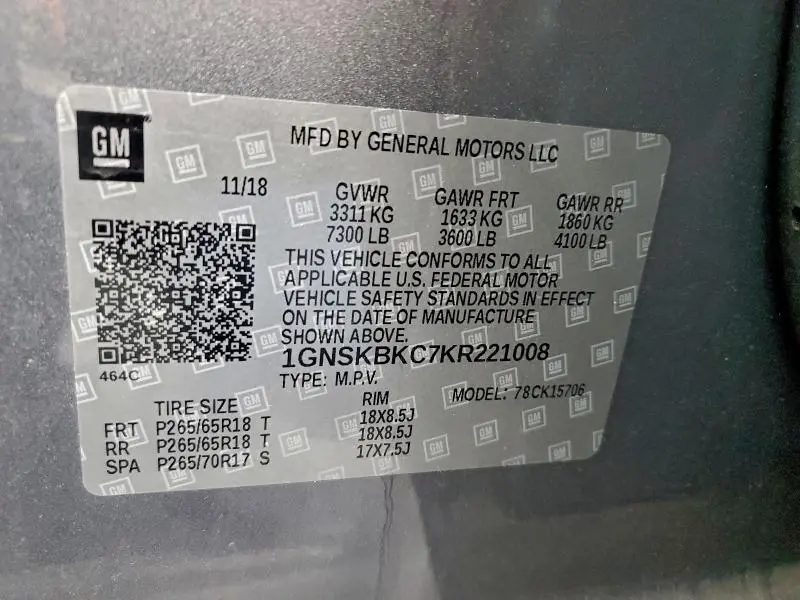 2019 CHEVROLET TAHOE K1500 LT  