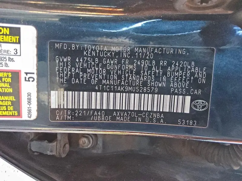 2021 TOYOTA CAMRY LE  