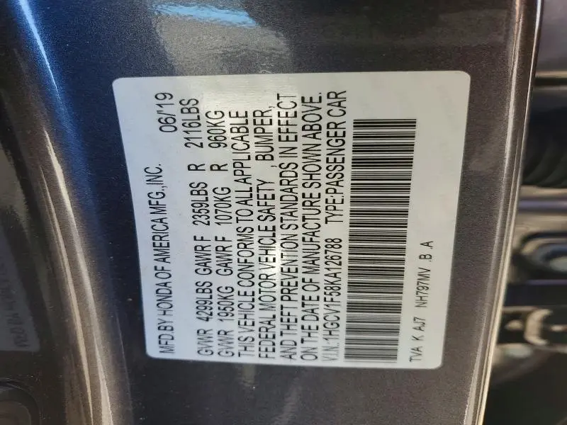 2019 HONDA ACCORD EXL  