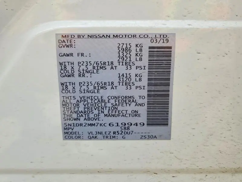 2019 NISSAN PATHFINDER SV  
