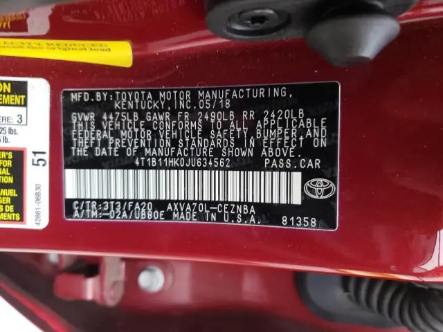 2018 TOYOTA CAMRY L