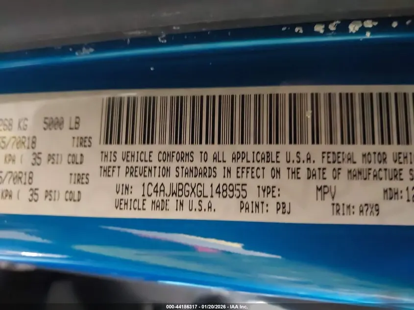 2016 JEEP WRANGLER SAHARA