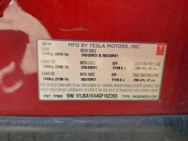 2016 TESLA MODEL S   