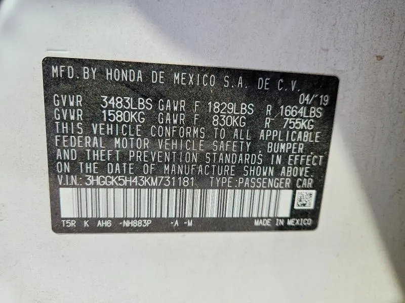 2019 HONDA FIT LX  