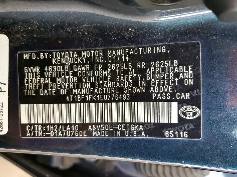2014 TOYOTA CAMRY XLE  