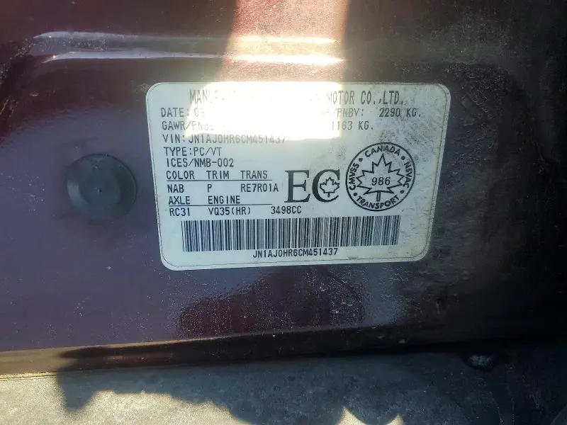 2012 INFINITI EX35 BASE  