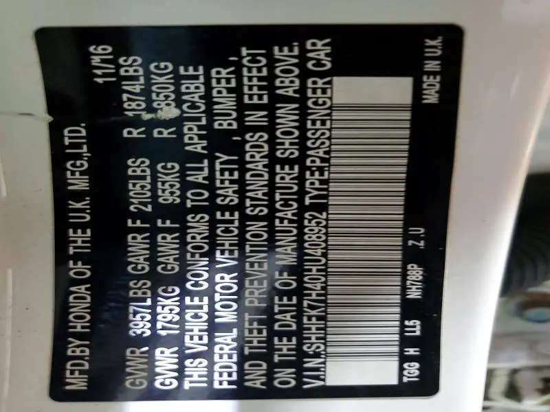 2017 HONDA CIVIC SPORT  