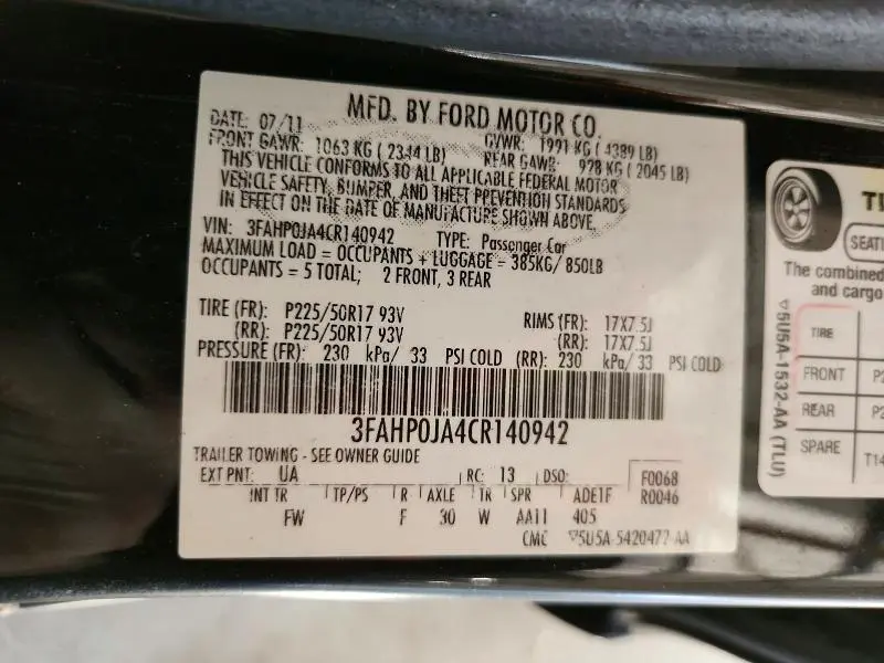 2012 FORD FUSION SEL  