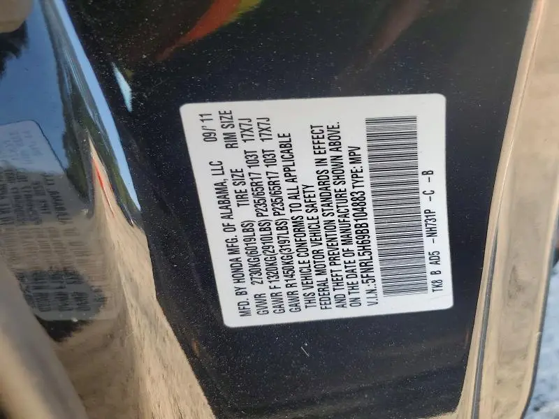 2011 HONDA ODYSSEY EXL  