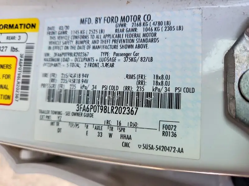 2020 FORD FUSION SE  