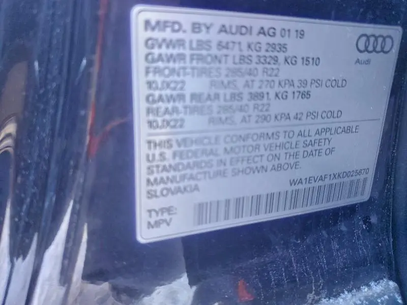 2019 AUDI Q8 PREMIUM PLUS S-LINE  