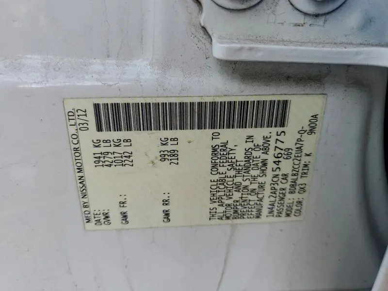 2012 NISSAN ALTIMA BASE  