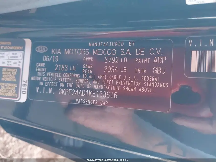 2019 KIA FORTE LXS