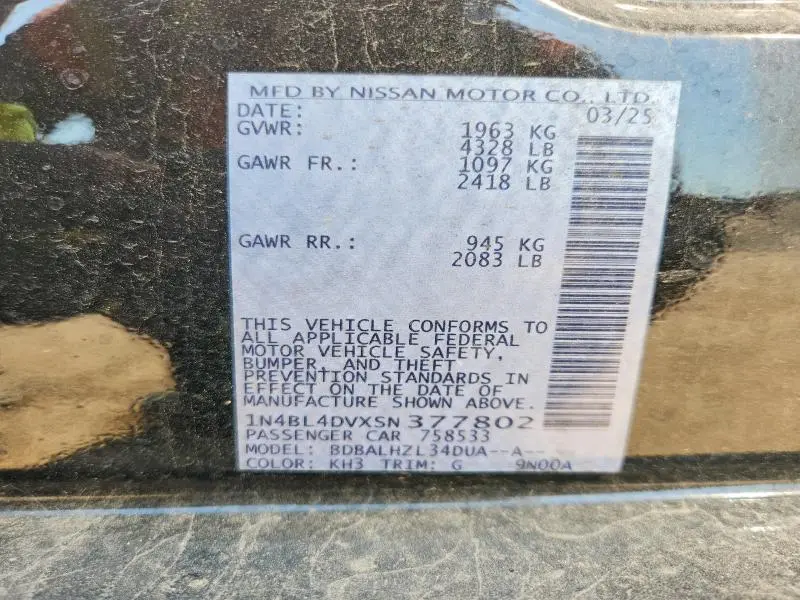 2025 NISSAN ALTIMA SV  