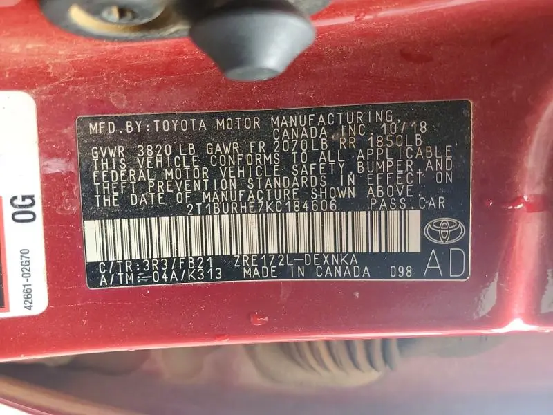 2019 TOYOTA COROLLA LE  