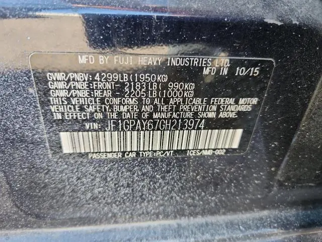 2016 SUBARU IMPREZA SPORT LIMITED  