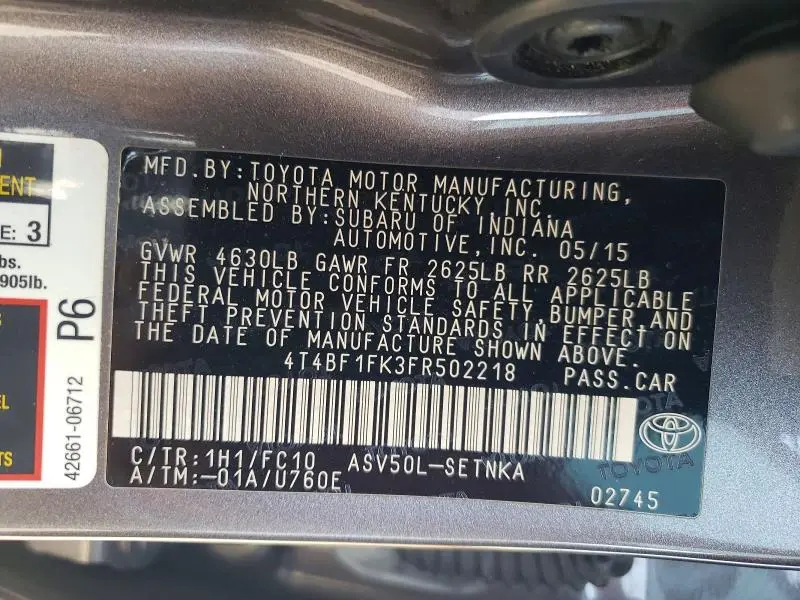 2015 TOYOTA CAMRY LE  