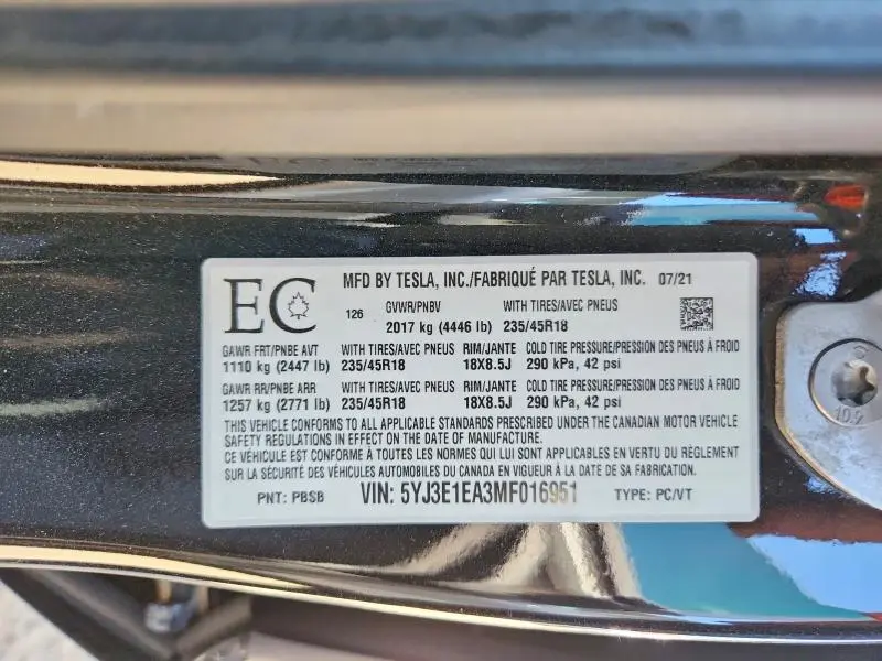 2021 TESLA MODEL 3   