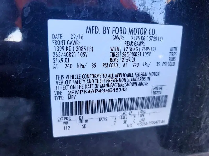 2016 FORD EDGE SPORT  