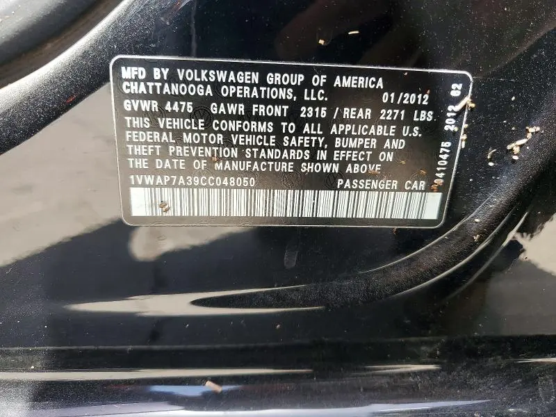 2012 VOLKSWAGEN PASSAT S  