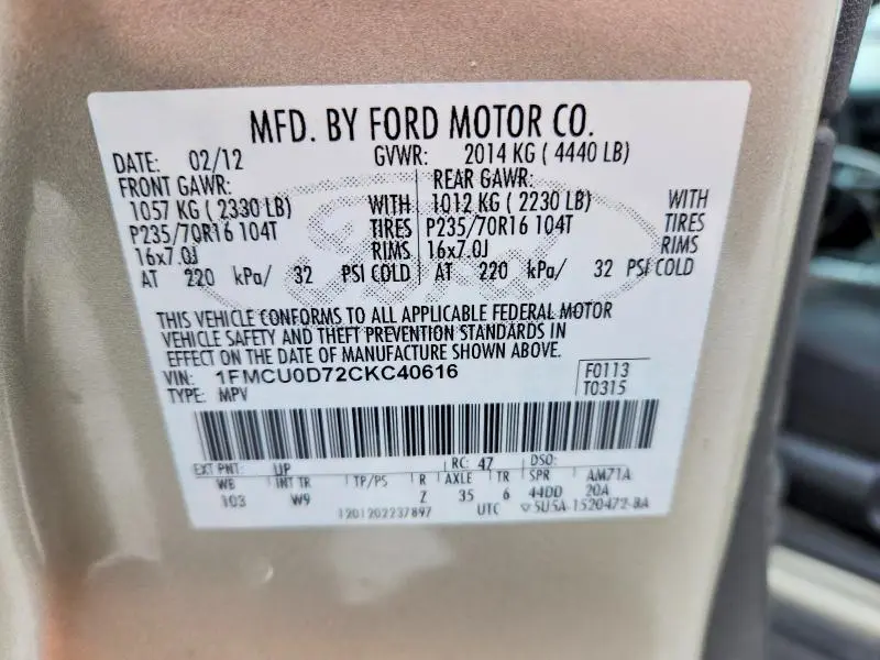 2012 FORD ESCAPE XLT  