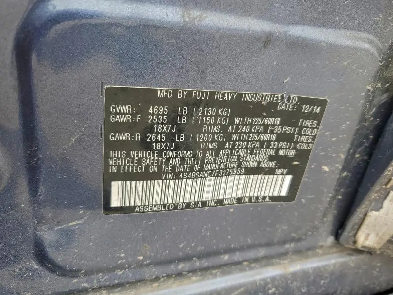 2015 SUBARU OUTBACK 2.5I LIMITED  