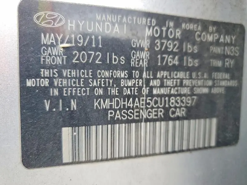 2012 HYUNDAI ELANTRA LIMITED  