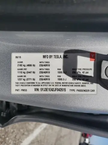 2018 TESLA MODEL 3   