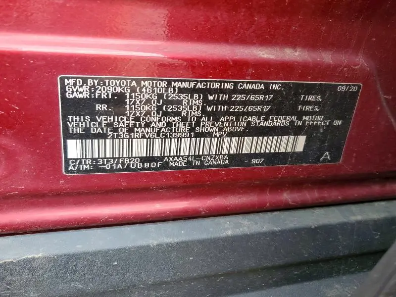 2020 TOYOTA RAV4 LE  