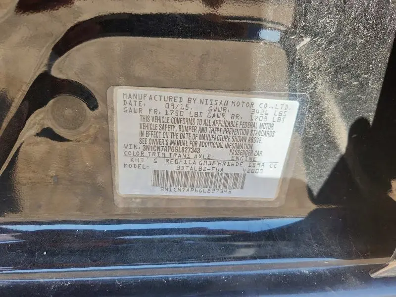 2016 NISSAN VERSA 1.6 SV  