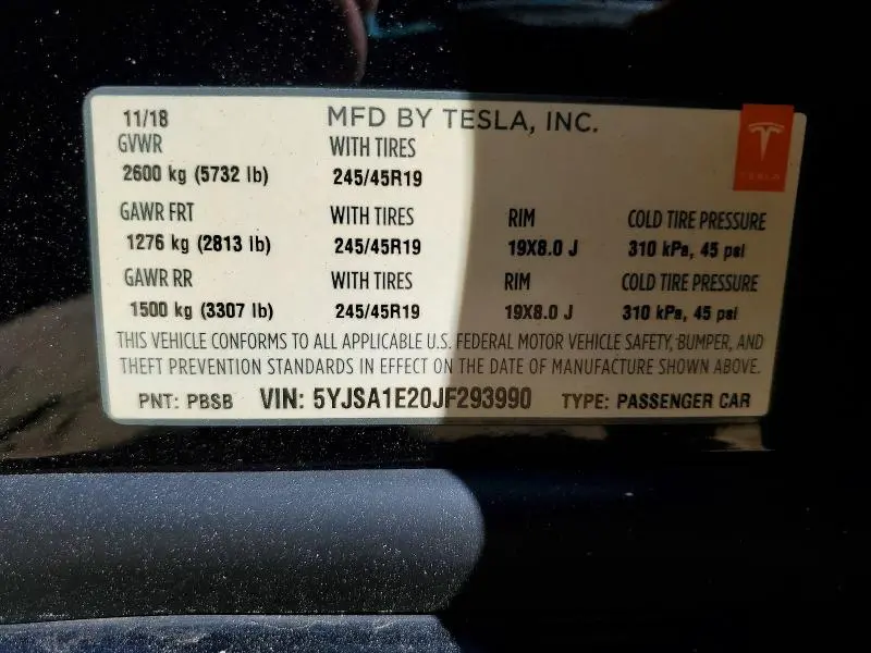 2018 TESLA MODEL S   