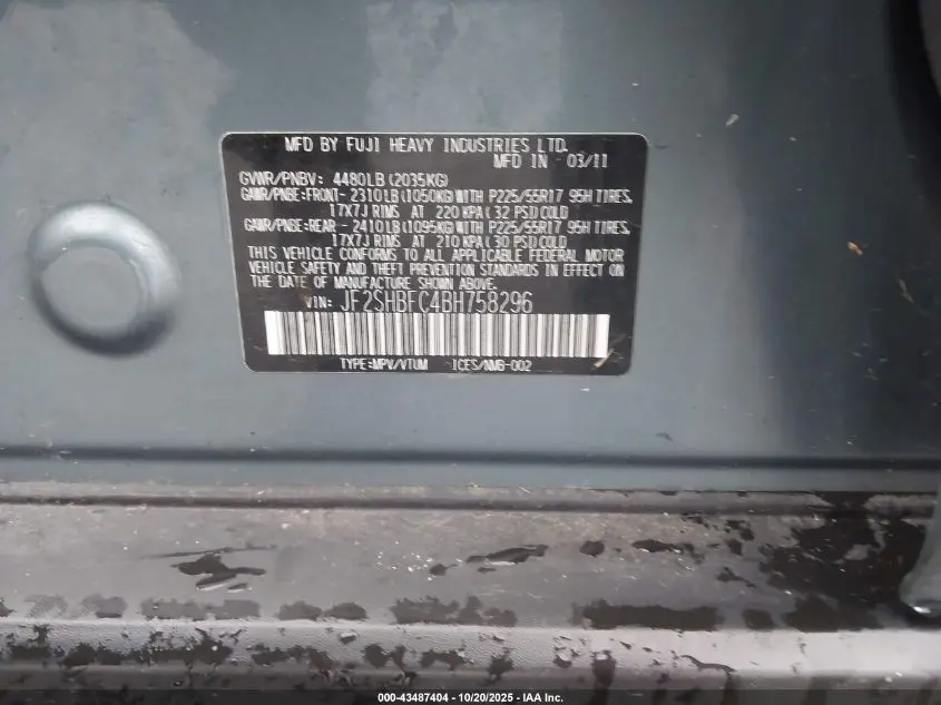 2011 SUBARU FORESTER 2.5X LIMITED