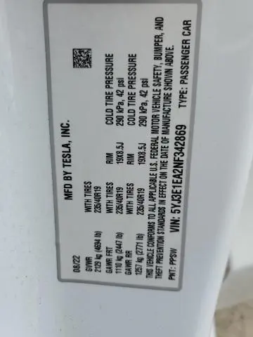 2022 TESLA MODEL 3   