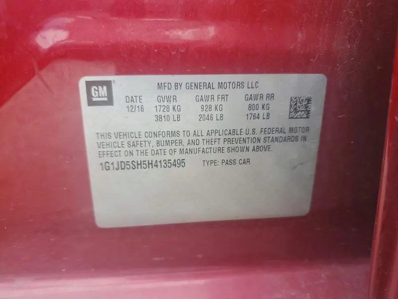 2017 CHEVROLET SONIC LT  