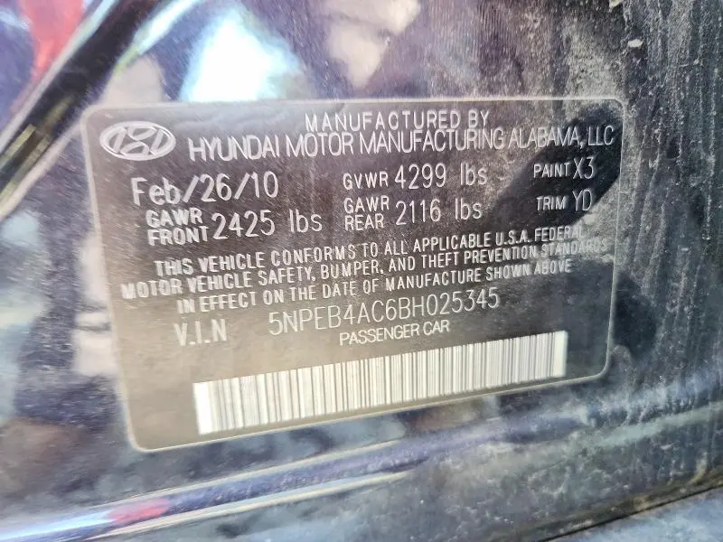 2011 HYUNDAI SONATA GLS  