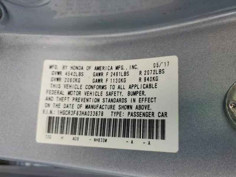 2017 HONDA ACCORD EXL  