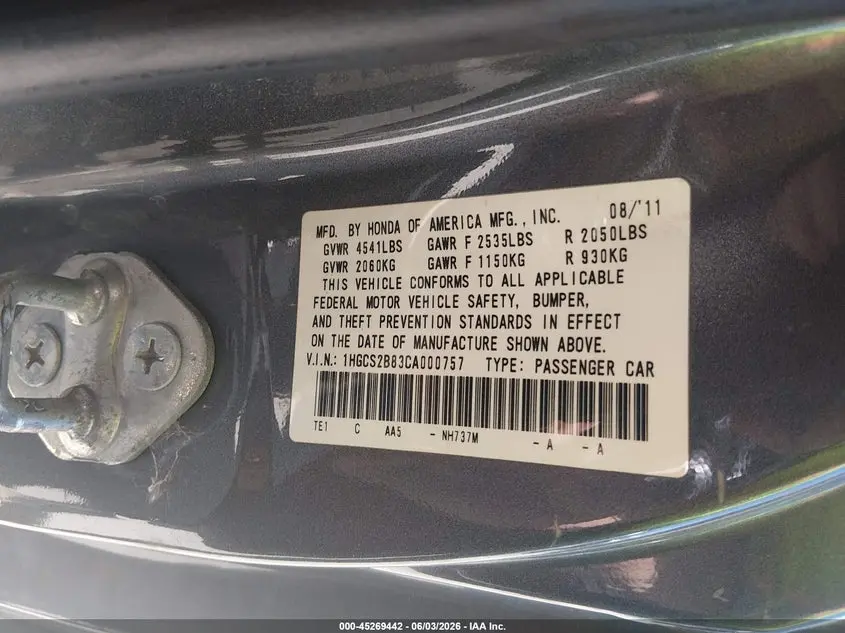 2012 HONDA ACCORD 3.5 EX-L