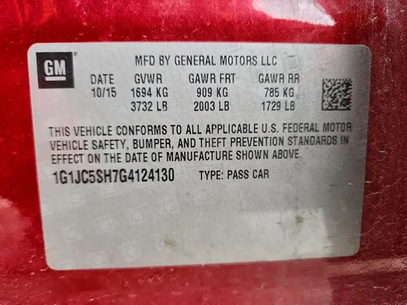 2016 CHEVROLET SONIC LT  