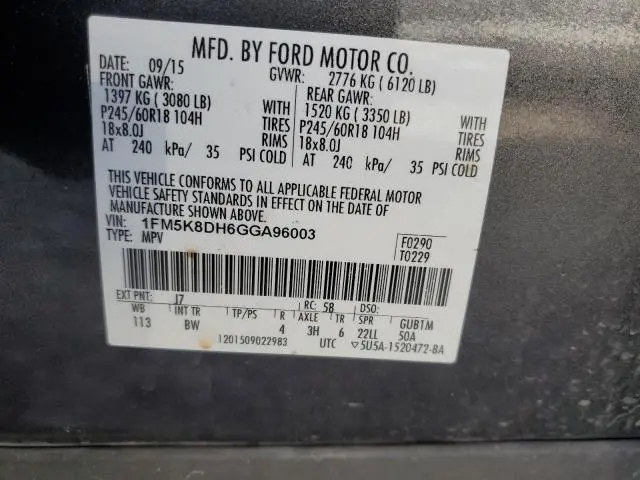 2016 FORD EXPLORER XLT  