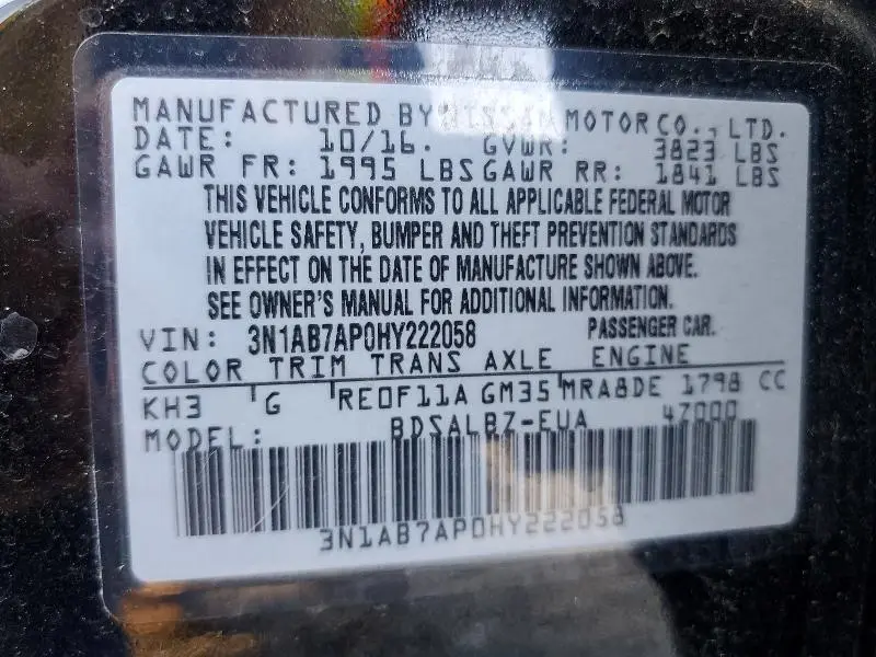 2017 NISSAN SENTRA S  