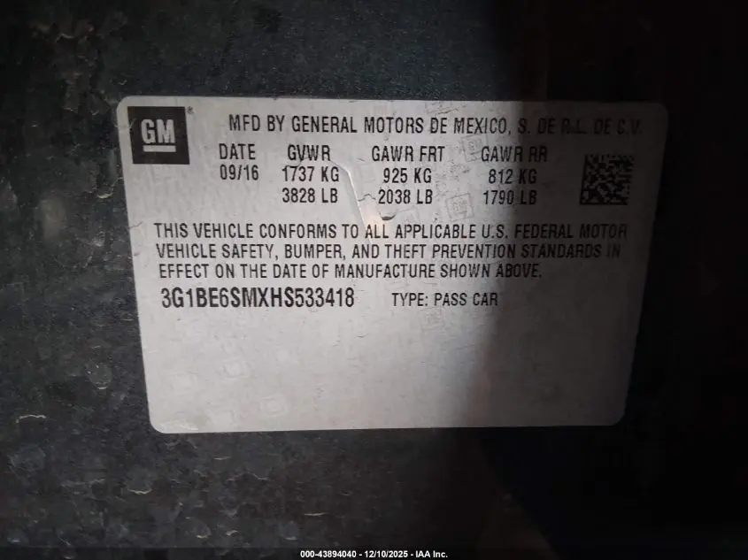 2017 CHEVROLET CRUZE LT AUTO