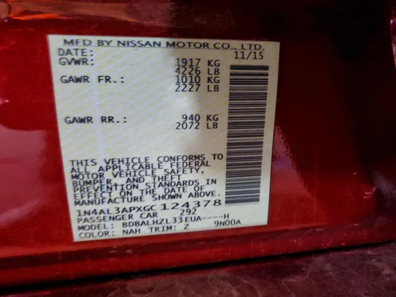 2016 NISSAN ALTIMA 2.5  