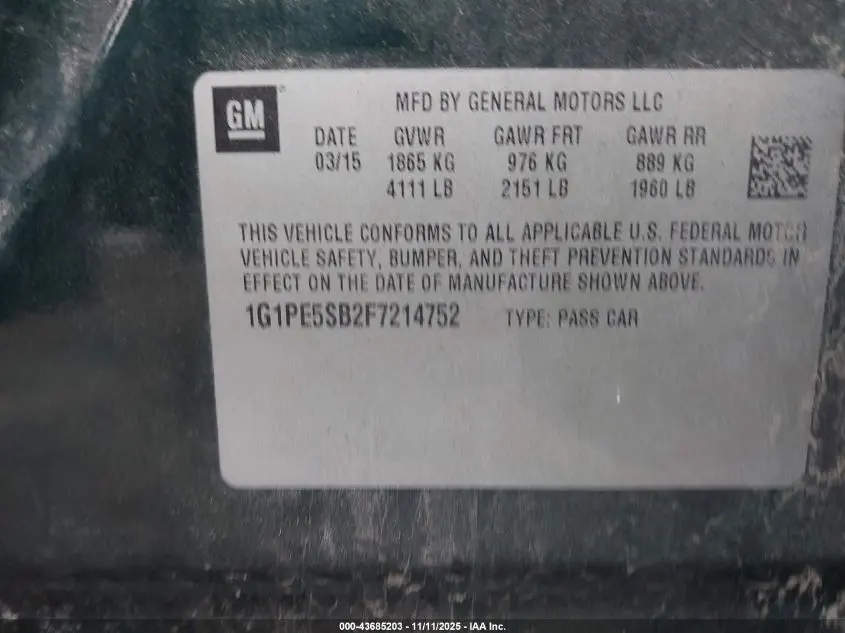 2015 CHEVROLET CRUZE 2LT AUTO