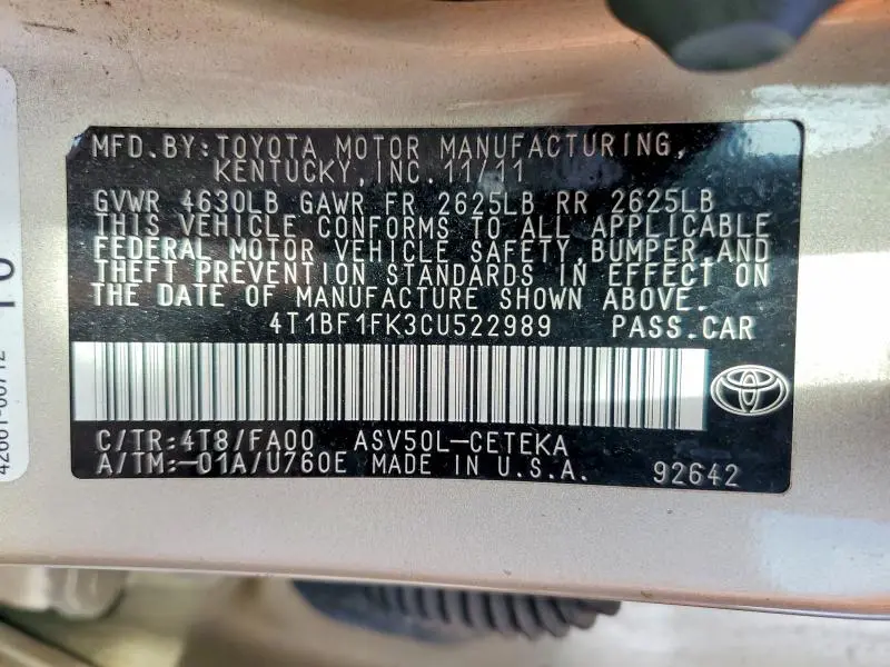 2012 TOYOTA CAMRY L  