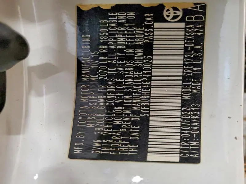 2016 TOYOTA COROLLA S PLUS  