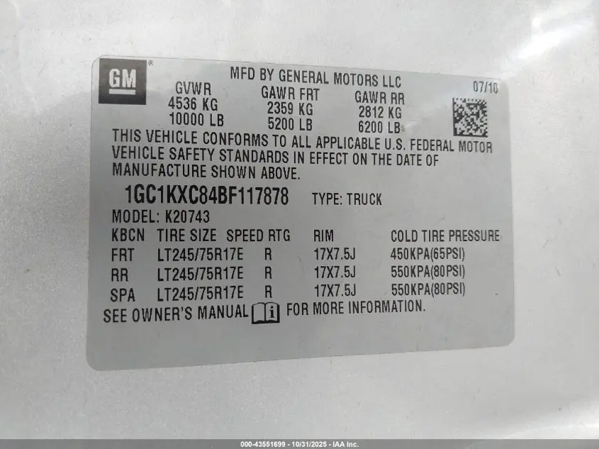 2011 CHEVROLET SILVERADO 2500HD LT