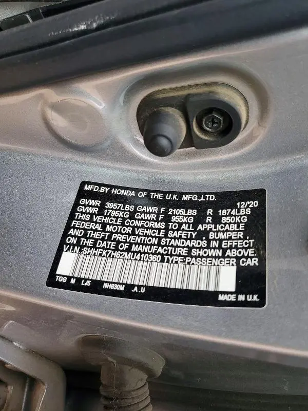 2021 HONDA CIVIC EX  