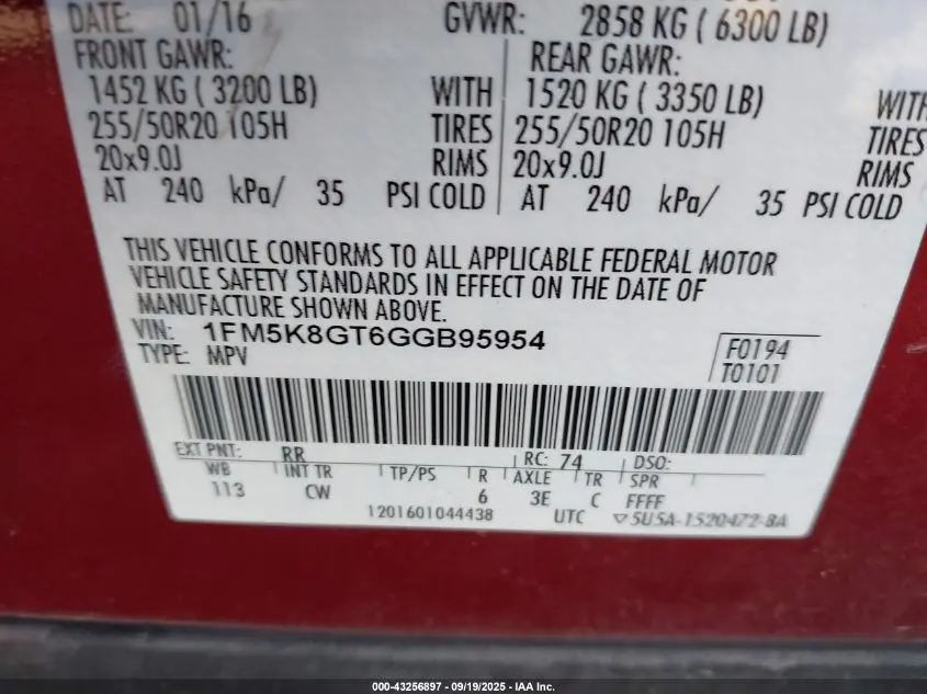 2016 FORD EXPLORER SPORT